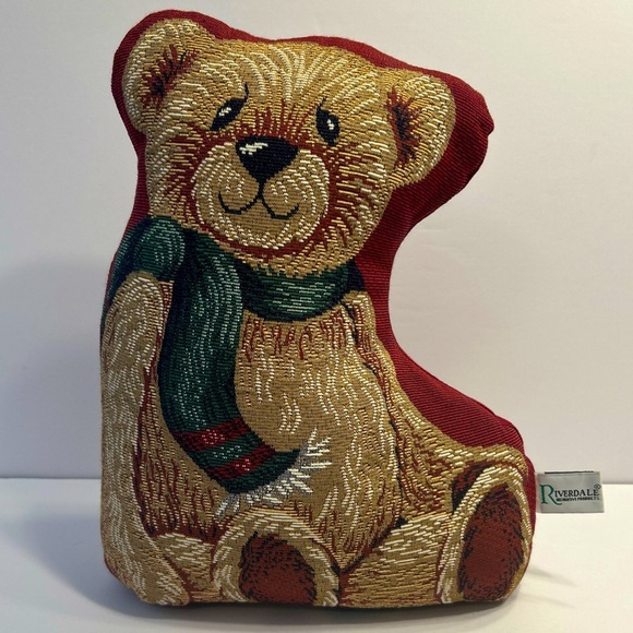 Bear Pillow Doorstop Weighted Tapestry Style Vintage Cottagecore Country Teddy - Picture 1 of 8